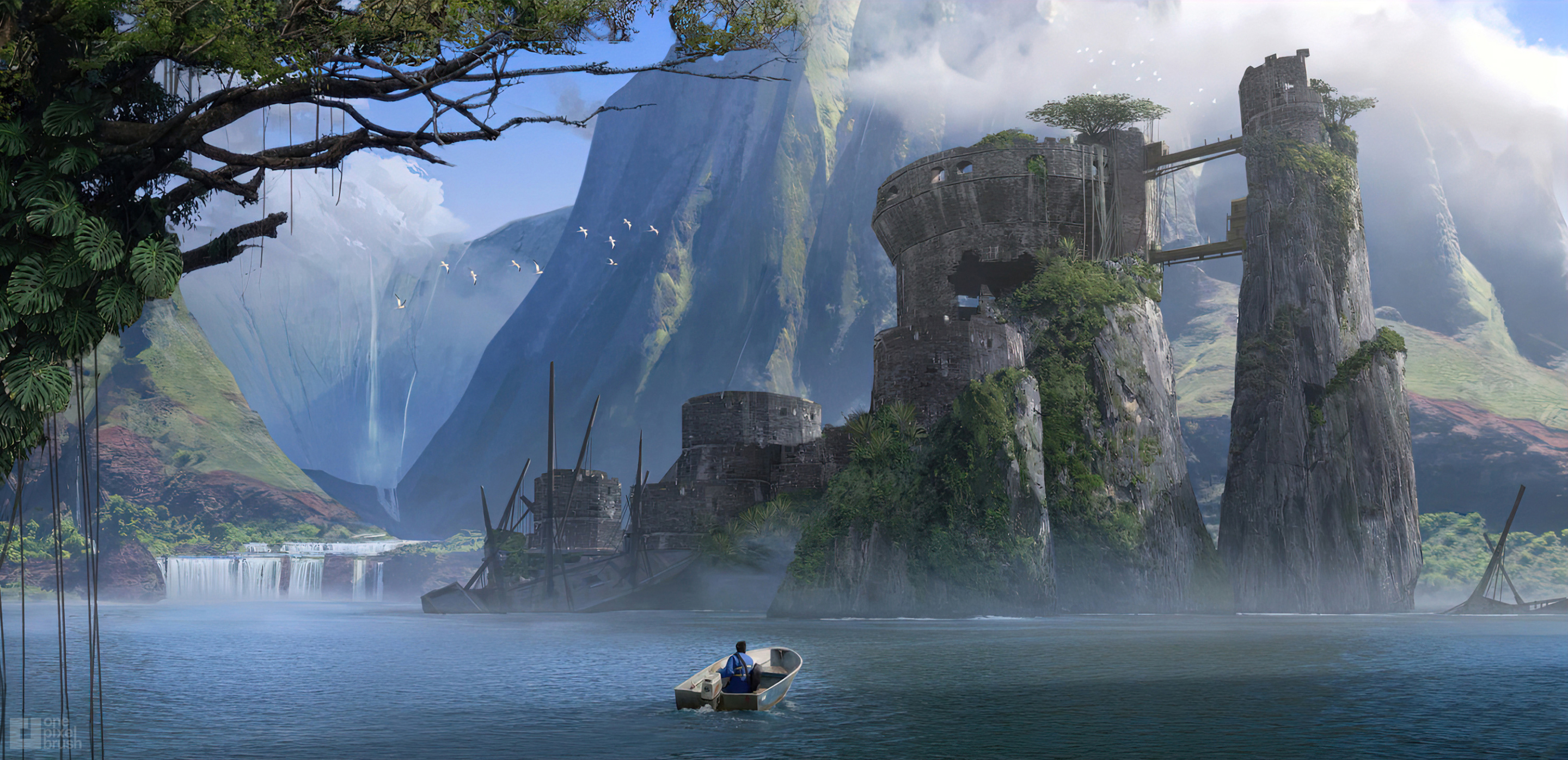 river environment Uncharted video game concept art